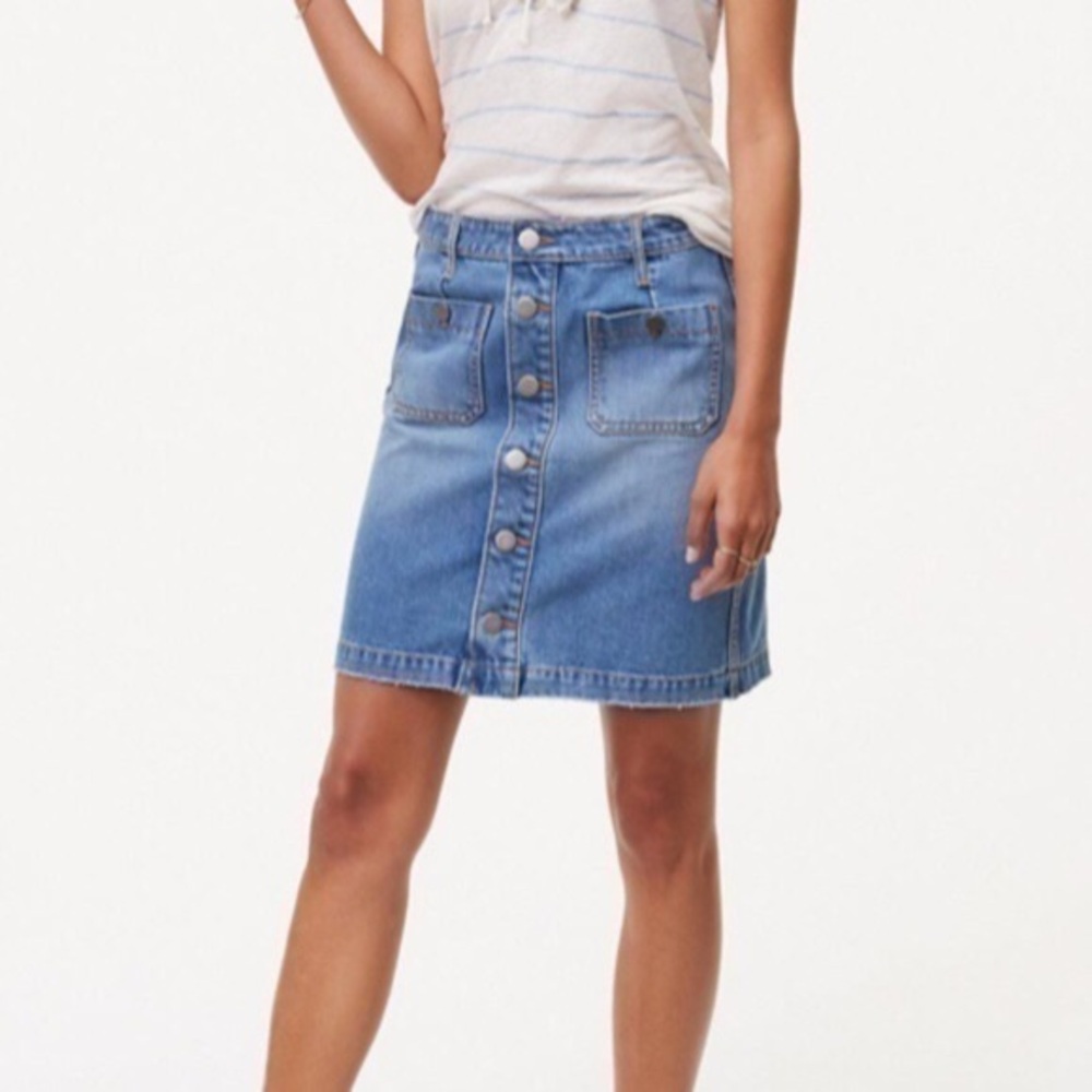 LOFT button front cut off raw edge jean skirt